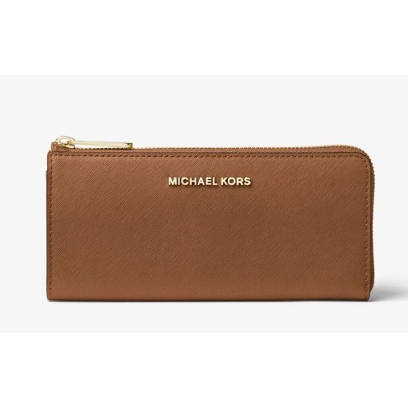New Michael Kors Jet Set Travel Large Leather Quarter-Zip Wallet Luggage - Picture 1 of 2